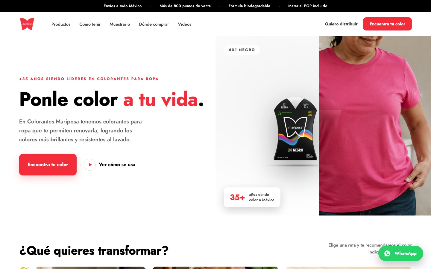 Propuesta de home de Colorantes Mariposa: Ponle color a tu vida